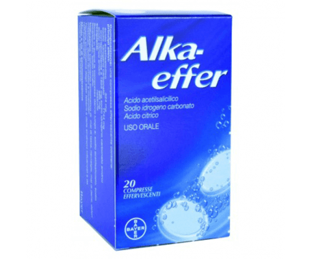 Alkaeffer Compresse, Antidolorifico per il Trattamento di Febbre e Dolore, con Acido Acetilsalicilico, 20 Compresse Effervescenti
