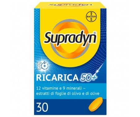 Supradyn Ricarica 50+ Integratore Multivitaminico con Vitamina C, Vitamina D, Minerali, Antiossidanti contro la Stanchezza Fisica e invecchiamento, Gusto Arancia, 30 Compresse Rivestite