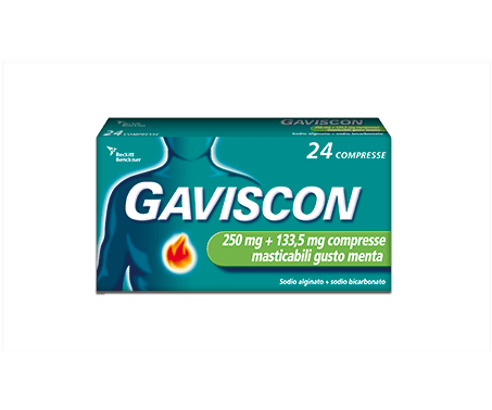 GAVISCON 24 CPR MENTA 250MG + 133,5 MG contro sintomi del reflusso gastroesofageo, bruciore e acidità di stomaco