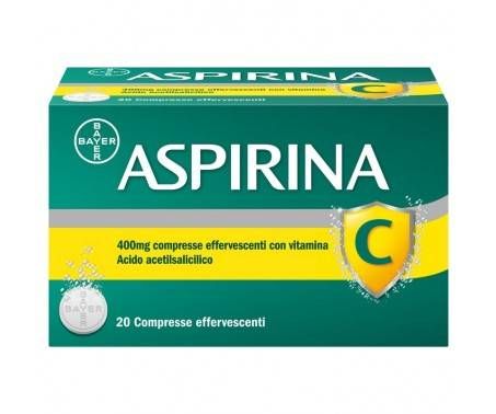 Aspirina C, contro sintomi di Raffreddore, Influenza e Febbre, 400 mg di Acido Acetilsalicilico + 240 mg di Vitamina C, antinfiammatorio e analgesico, 20 Compresse Effervescenti