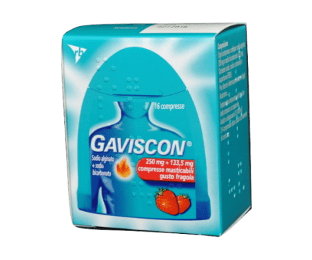 Gaviscon - 16 Compresse Masticabili - Gusto Fragola - 250 mg + 133,5 mg di Sodio Alginato
