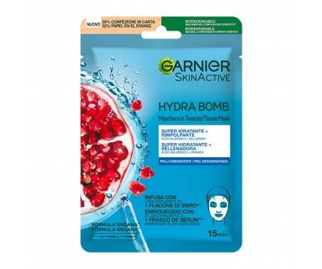 Garnier Maschera in Tessuto HydraBomb, Formula Idratante ed Energizzante per Pelli da Dissetare, Melograno, 32 ml