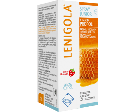 Lenigola Junior Spray - Integratore con propoli per mal di gola - Gusto fragola - 20 ml