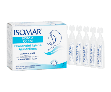 Isomar Naso e Occhi - Acqua di mare isotonica - per l'igiene quotidiana - 24 flaconcini da 5 ml
